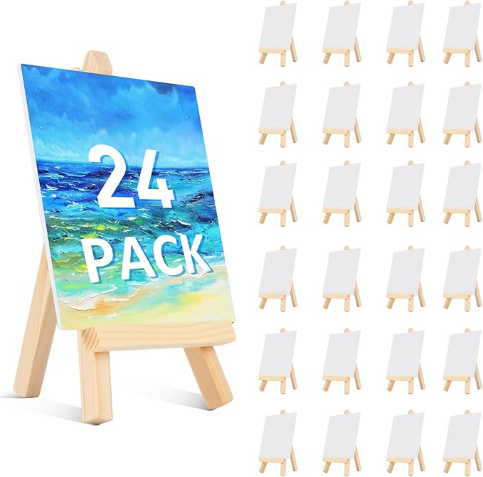 24 Pcs 5 Inch Mini Wood Display Easel, Small Wooden Easel Stand Art Craft by Unknown