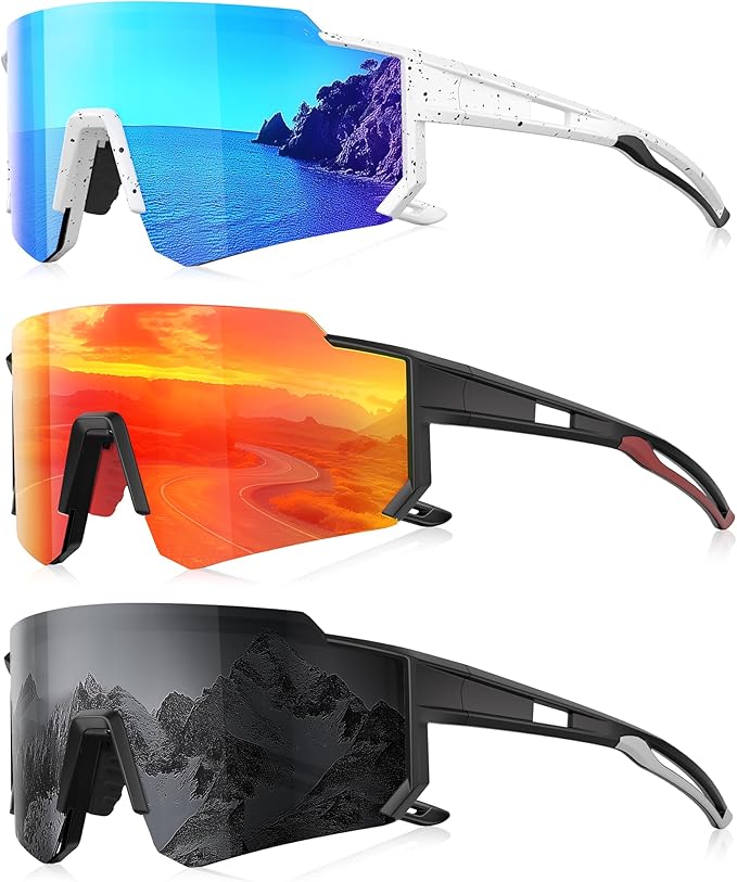 3 Pack Polarized Sunglasses for Men Women, Sports Mens Sunglasses with UV Protection for Baseball Cycling Running