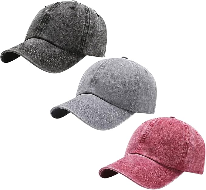 3 Pack Men Womens Baseball Cap Plain Retro Adjustable Baseball Cap Washed Cotton Dad Hats