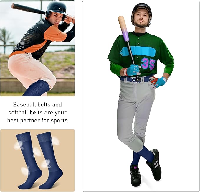 Zhanmai Baseball Belt and Socks Combo, Adjustable Elastic Belt and Softball Socks, Multiple Sizes for Youth Boys Girls, Adult