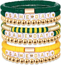 NLCAC 9 Pack Game Day Bracelets Stackable Heishi Beaded Stretchy Bracelet Preppy Jewelry Baseball Football Team Bracelets Sports Fan Accessories Gifts