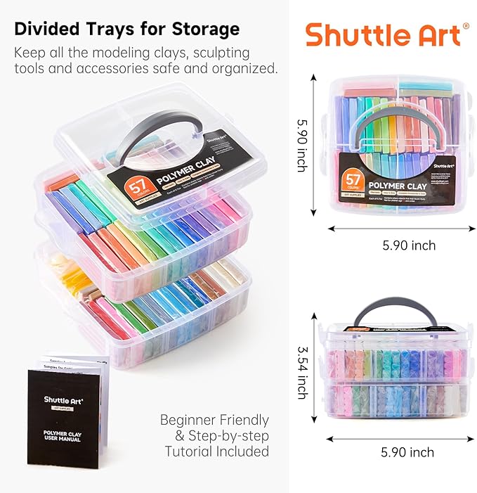 Shuttle Art Polymer Clay Kit, 57 Colors, Soft Oven Clay Kit, 19 Carving Tools - Image 9