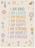 Affirmations Wall Hanging Art for Kids, Flower Wall Art I Am Kind Linen Canvas by Unknown