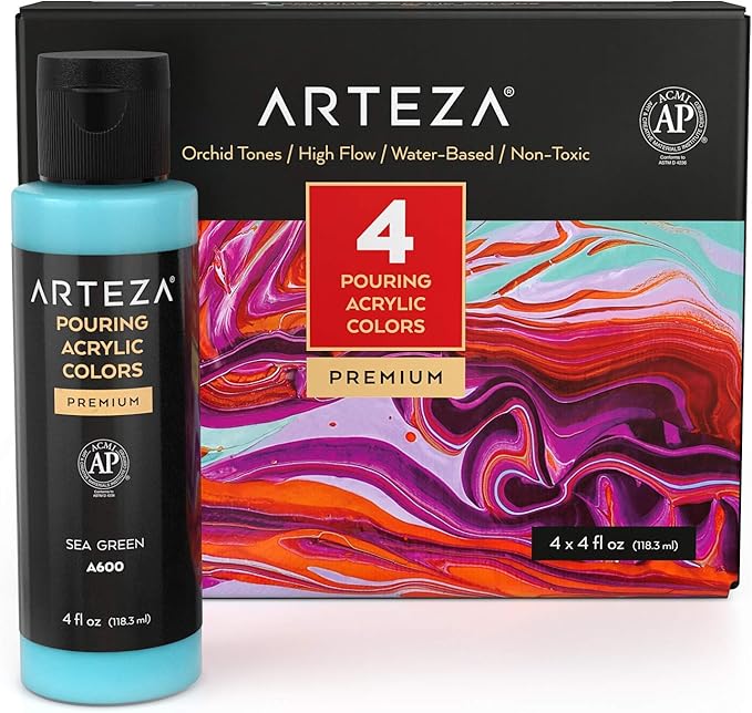 ARTEZA Acrylic Pouring Paint Set, 4 Orchid Colors, 4 oz Bottles, High-Flow Paint by ARTEZA