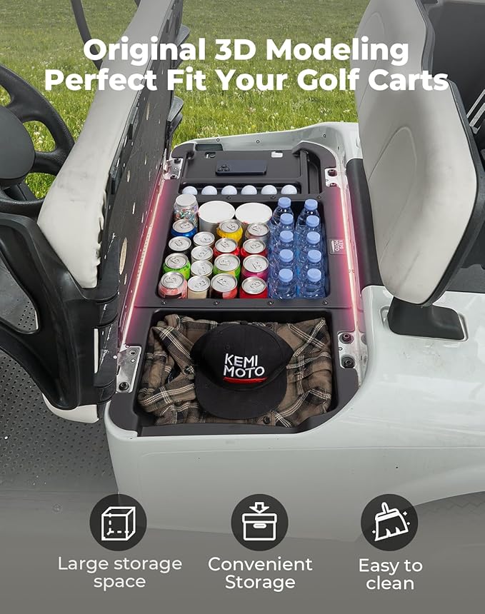 KEMIMOTO Upgraded Golf Cart Under Seat Storage Tray Compatible with EZ-GO RXV Elite Golf Carts, Durable ABS Underseat Organizer, 110 Lbs Capacity, Black