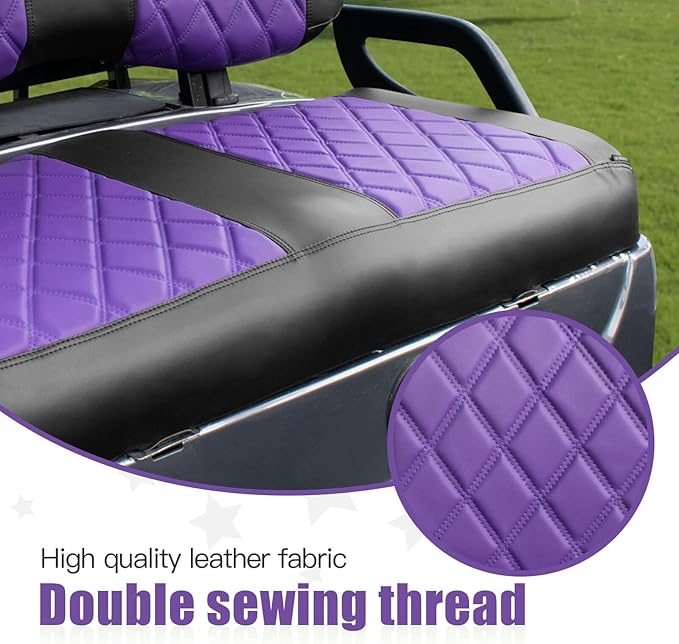 NOKINS Golf Cart Diamond Seat Covers Kit, Fit for Yamaha Drive/Drive 2 OEM Standard Front Seat Cushion, Golf Cart Vinyl Seat Cover, No Nails Required (Purple and Black)