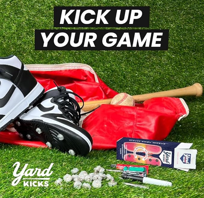 Yardkicks Baseball Cleats Kit: DIY Metal Softball Studs for Your Shoes - Transform Sneakers into Custom Cleats - Unisex Spikes - 20 Studs - Ideal Gift for Ball Players & Kids to Boost Field Traction