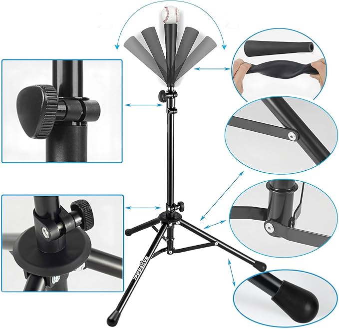 BaseGoal Batting Tee Baseball Tee,Softball Travel Portable Tee Tripod Stand Rubber Tee for Batting Training Practice with Carrying Bag