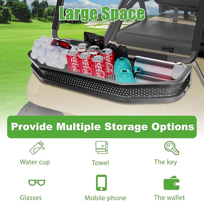 10L0L Golf Cart Front Cargo Basket for EZGO TXT/RXV、Club Car DS/Precedent、Yamaha G22/G29 - Heavy-Duty Steel Mesh Storage Rack, Gas/Electric Compatible