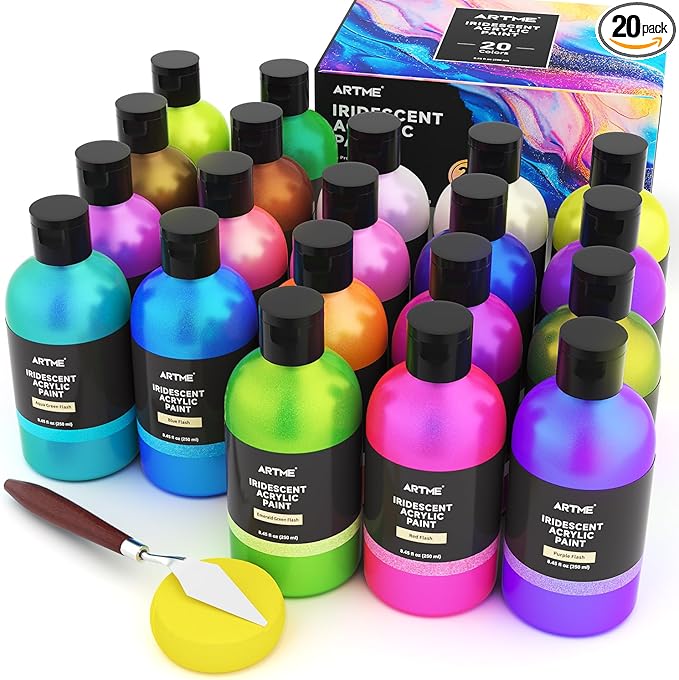 ARTME Iridescent Acrylic Paint Set, 20 Chameleon Colors in 8.45 oz/250ml Bottles by ARTME