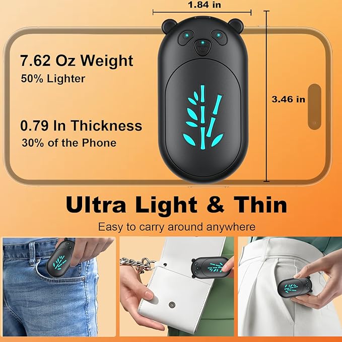 ‎Hand Warmers 2 Pack,Hand Warmers Rechargeable 6000mAh 20Hrs Long Safe Heat AI Smart Chips,Portable Pocket Heater,Gifts for Birthday,Outdoor,Golf,Hunting,Camping Accessories