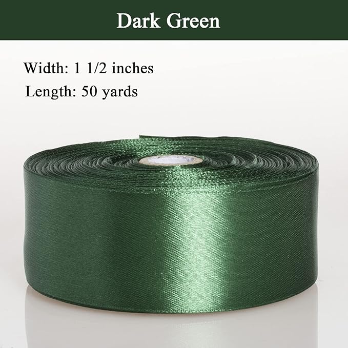 1 1/2 Inch Dark Green Solid Satin Ribbon, 50 Yards Craft Fabric Ribbon - Image 2