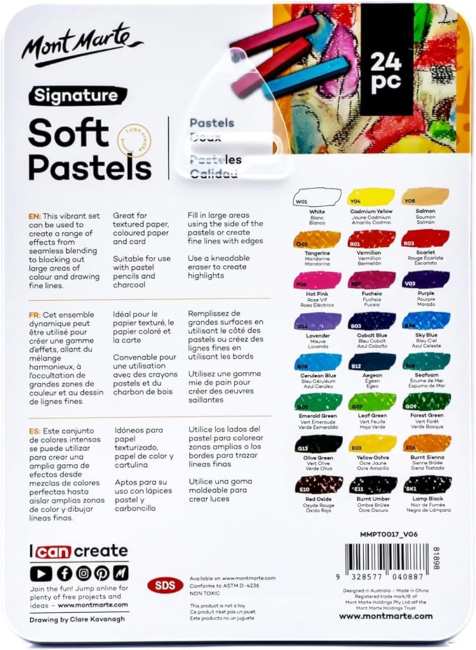 Mont Marte Soft Pastels in Tin Box Signature 24pc, 24 Assorted Colors, Vibrant - Image 9