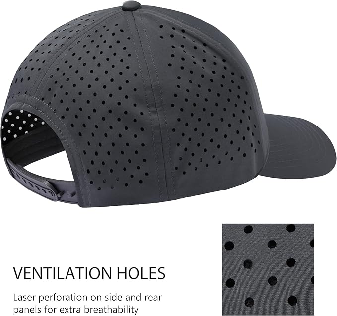 BASSDASH UPF 50+ Quick Dry Baseball Cap Water Resistant Laser Cut Mesh Snapback Hat for Men Women Fishing Hiking FH14