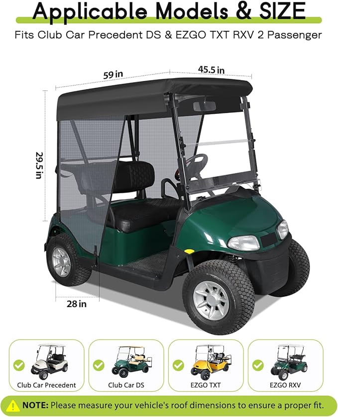 Golf Cart Sun Shade Cover for Club Car Precedent DS EZGO TXT RXV EXCAR 2 Passenger 59" Roof UV Breathable Mesh Sunshade Curtain Gray