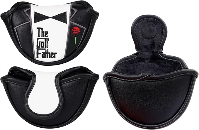 The Golf Father Funny Golf Club Covers, Driver Fairway Wood Hybrid Headcover, Mallet Putter Covers Blade Headcovers Putter Cover Magnetic, Black and White Color Iron Covers for Most Brands