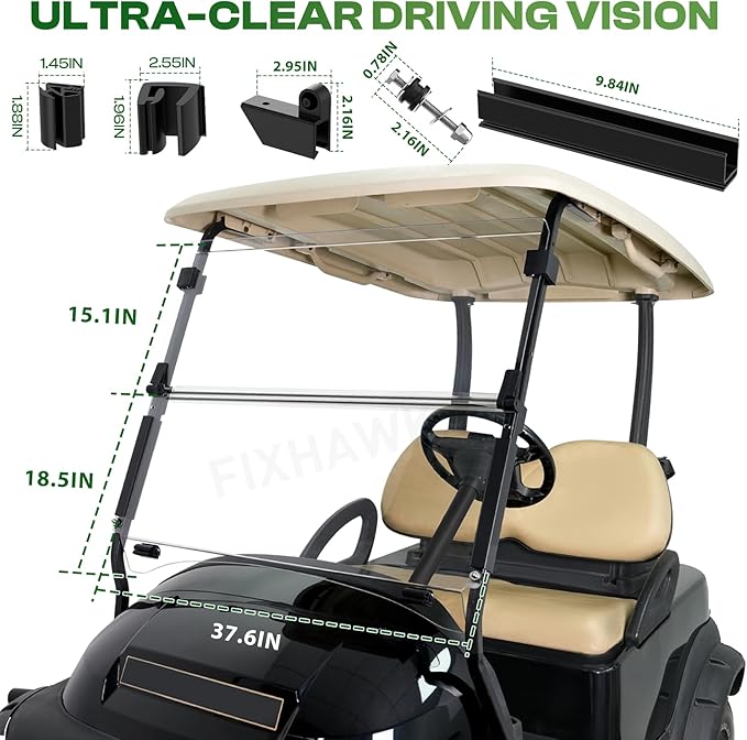 Golf Cart Windshield for Club Car Precedent,Tempo,Onward 2004-up Gas/Electric Golf Carts, Foldable PC UV Resistant Club Car Windshield（Tinted/Clear） (37.59" W x 33.96" H)