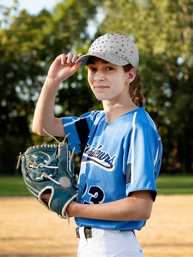 Loopeer 2 Pcs Adjustable Breathable Rhinestone Baseball Cap for Women Men Sequins Casual Sports Cap Rhinestone Hat