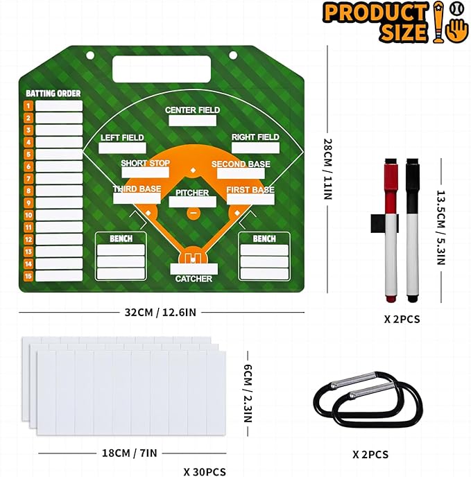 Magnetic Baseball Lineup Board,Baseball Dry Erase Board for Coaches,Softball Coaching Accessories,Baseballs Lineup Cards, Baseballs Clipboard for Coaches with 30 Cards