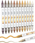 Guangna 12 Brown Dual Tip Acrylic Paint Markers, Brush Tip & Chisel Tip Acrylic by GuangnaArtSupplies