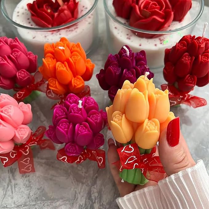 JDH Flower Silicone Mold, Tulip Bouquet Silicone Candle Molds, 3D Flower Resin - Image 6
