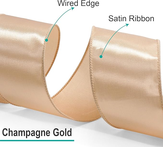 CT CRAFT LLC Satin Wired Ribbon 4 Inch x 20 Yards Champagne Gold - Image 3