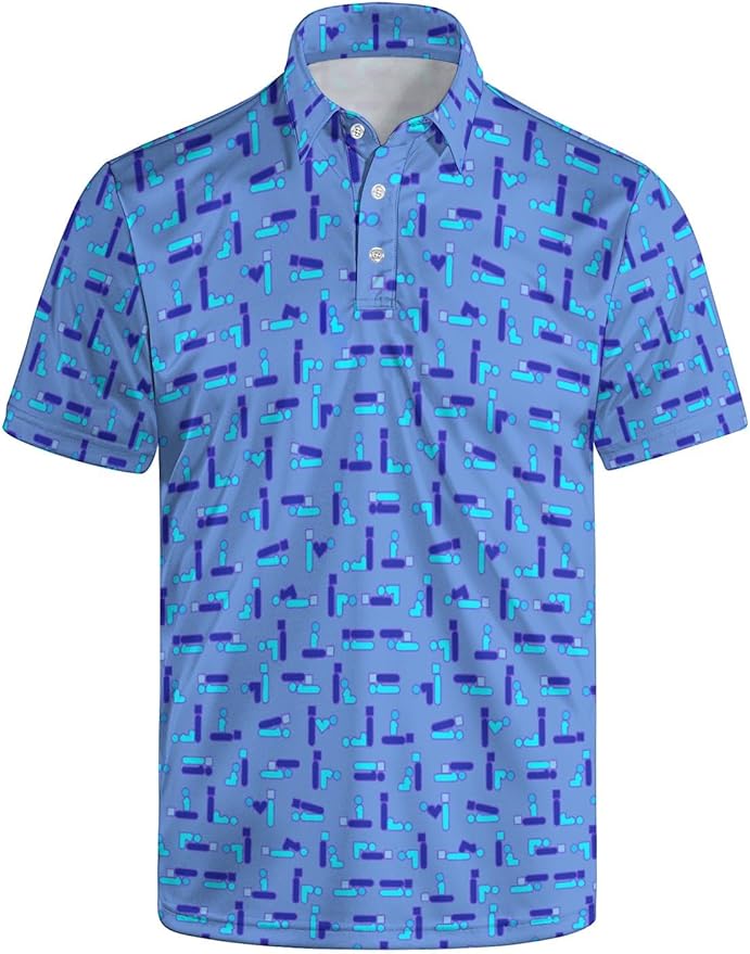 HUURAY Funny Golf Polos for Men Funny Print Short Sleeve Shirts Quick Dry Polo Shirts Hawaiian Shirt Performance Golf Outfits