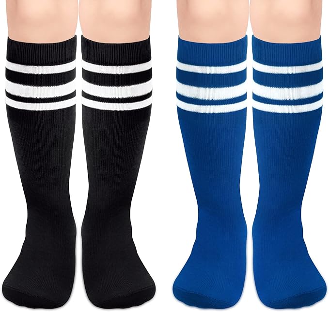 Sarfel Kids Soccer Socks Toddler Soccer Socks Girls Boys Soccer Socks Kids Tube Socks with Stripes Toddler Knee High Socks