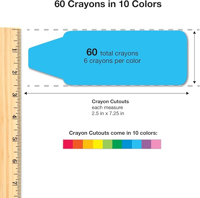 60 Pieces Crayon Cutouts for Kids Crafts, Bright Paper Crayon Shapes for - Image 3