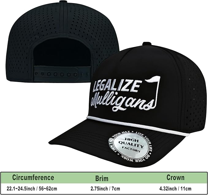 Funny Golf Hats Funny Golf Gifts for Men,Golf Rope Hat for Men,Legalize Mulligans - Black/White