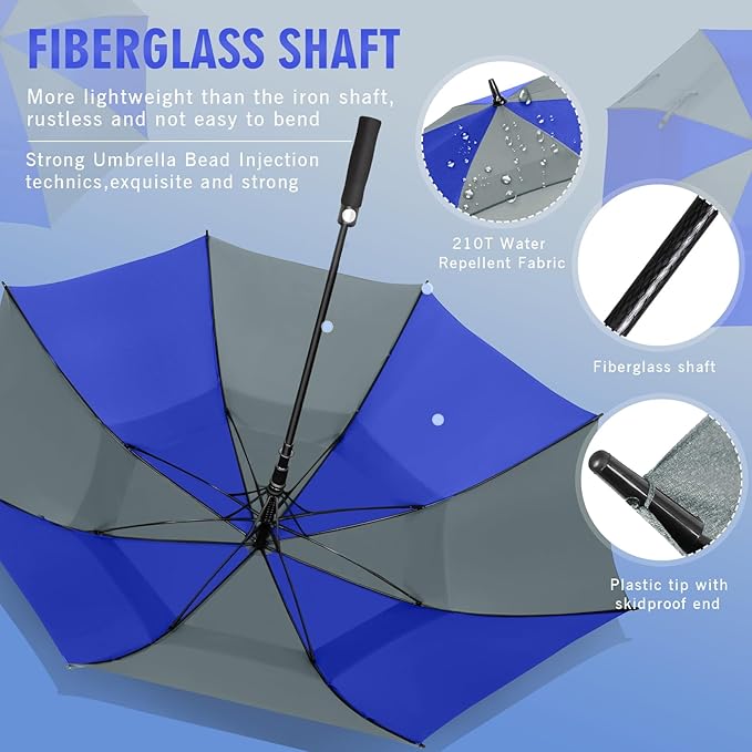 ZOMAKE Golf Umbrella Windproof, Extra Large Oversized Heavy Duty Double Canopy for Rain, Sports Games & Push Cart(51/54/62/68/72Inch)