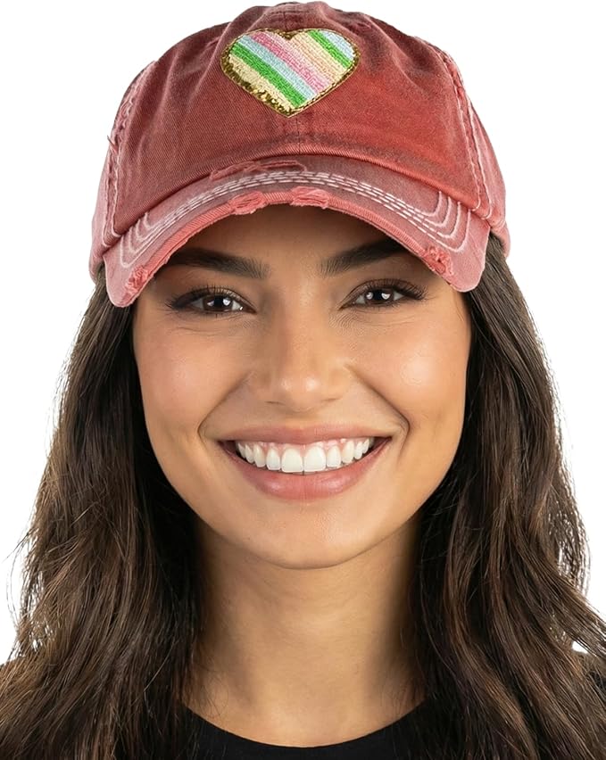 Funky Junque Distressed Vintage Baseball Cap - Embroidered Patch Women's Hat - Holiday, Lifestyle & Patriotic Designs