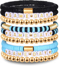 NLCAC 9 Pack Game Day Bracelets Stackable Heishi Beaded Stretchy Bracelet Preppy Jewelry Baseball Football Team Bracelets Sports Fan Accessories Gifts