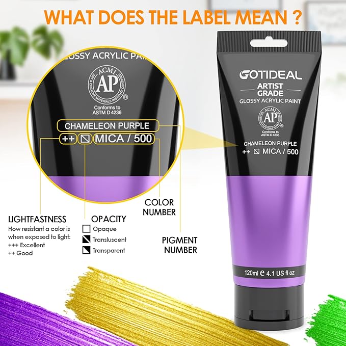 GOTIDEAL Iridescent Acrylic Paint Chameleon Purple Tubes Non Toxic Non Fading - Image 2