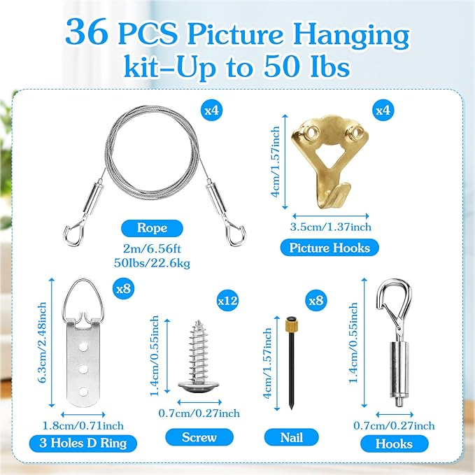 4 Pack Picture Hanging Wire Kit, Heavy Duty Picture Hanging Kit - Image 3