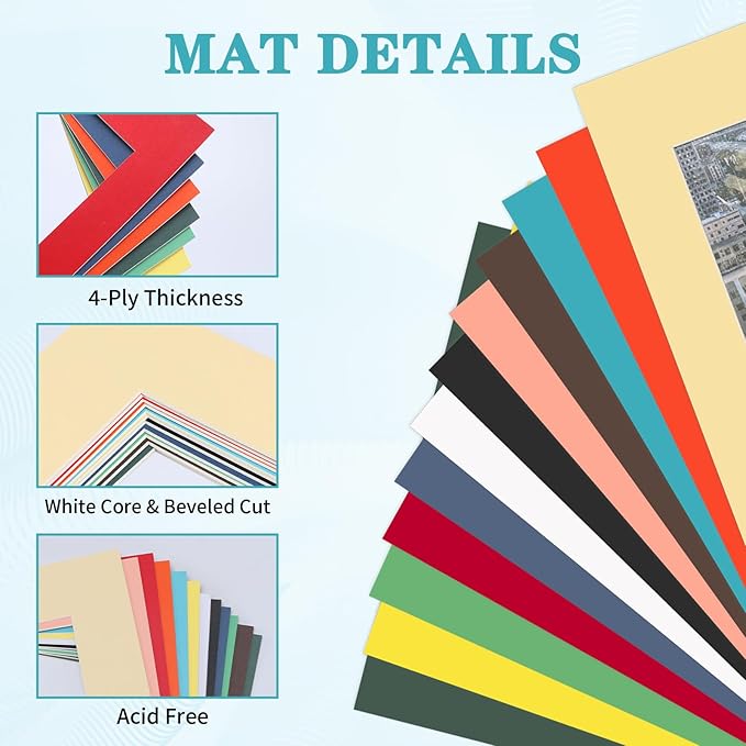 ZBEIVAN 12 Packs Mixed Colors 11x14 Picture Frame Mats - Image 3