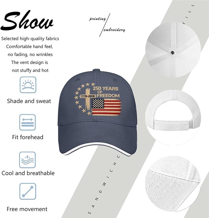 US 250 Years Freedoms 1776-2026 250th Birthday Embroidered Hats Garde Cap for Him
