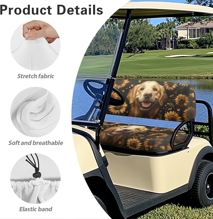 Suobstales Golf Cart Front and Rear Seat Cover Set for EZGO TXT RXV & Club Car DS 2 Passenger, Washable Bench Seat Covers Kit