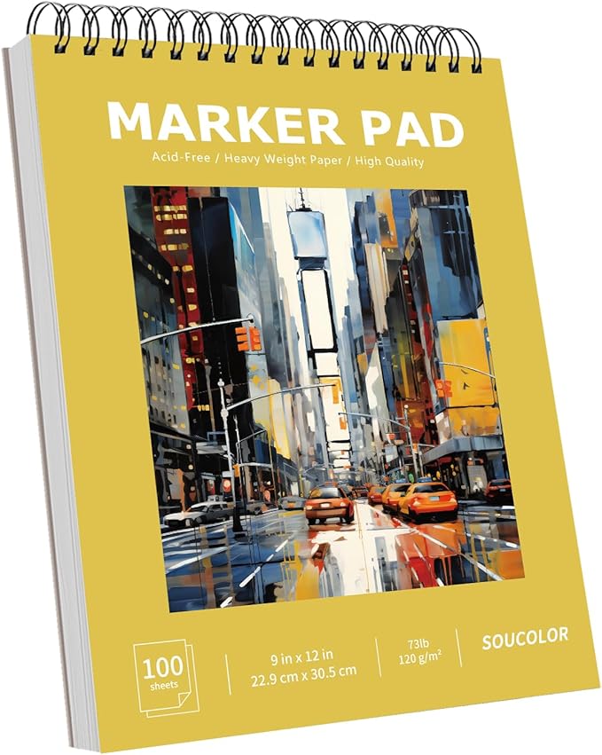 Soucolor 100 Sheets Marker Paper Pad, 73lb/120gsm Drawing Paper Spiral Sketch by Soucolor