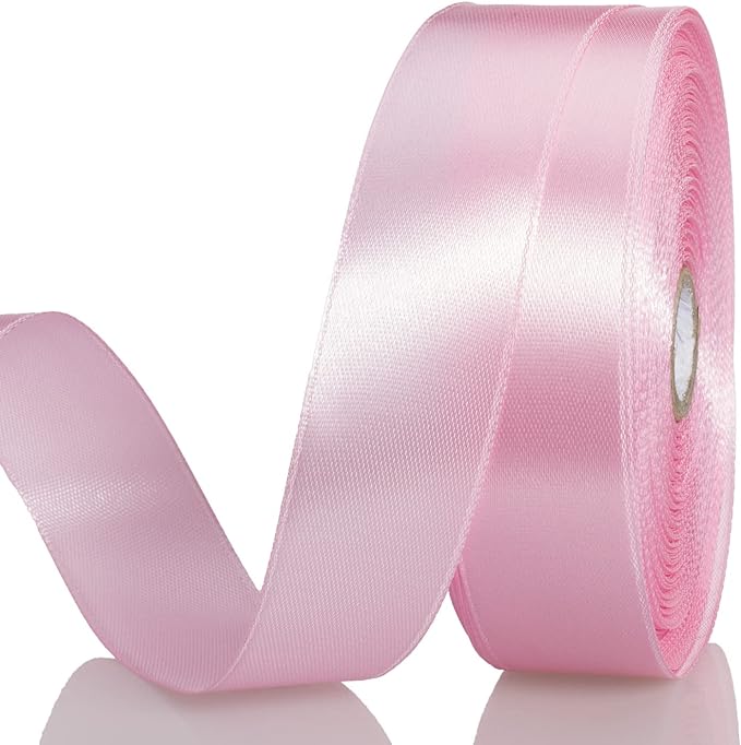 1 Inch Pink Solid Satin Ribbon, 50 Yards Craft Fabric Ribbon by YASEO