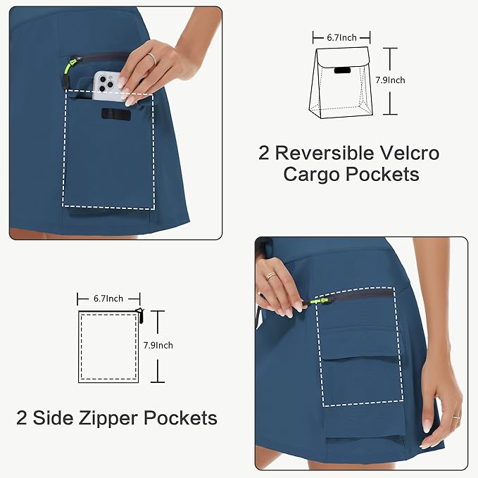 MIVEI Skorts for Woman - Hiking Cargo Skorts with Zipper Pockets, High Waisted Quick Dry Golf Workout, Dressy Casual