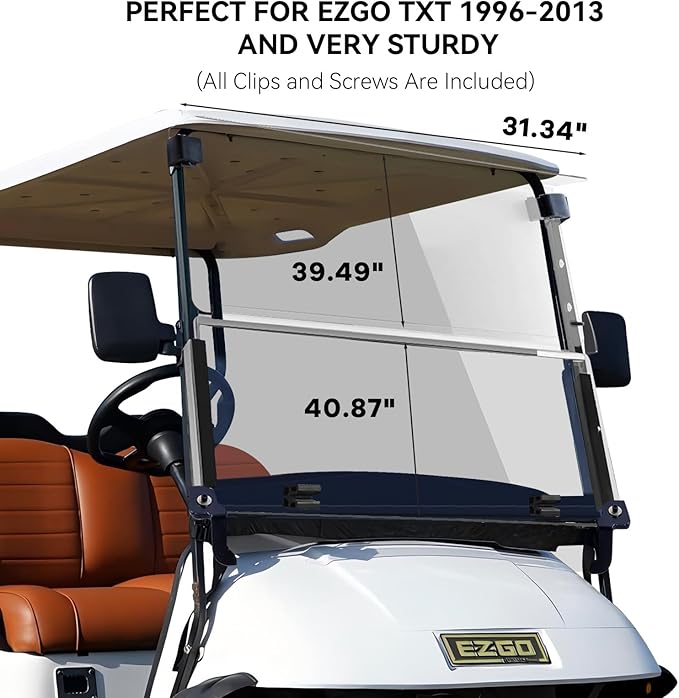 EZGO TXT Pre 2013 Flip Flop Compact Golf Cart Windshield, Clear Color, 3/16" Thickness, Fits EZGO TXT 1995-2013