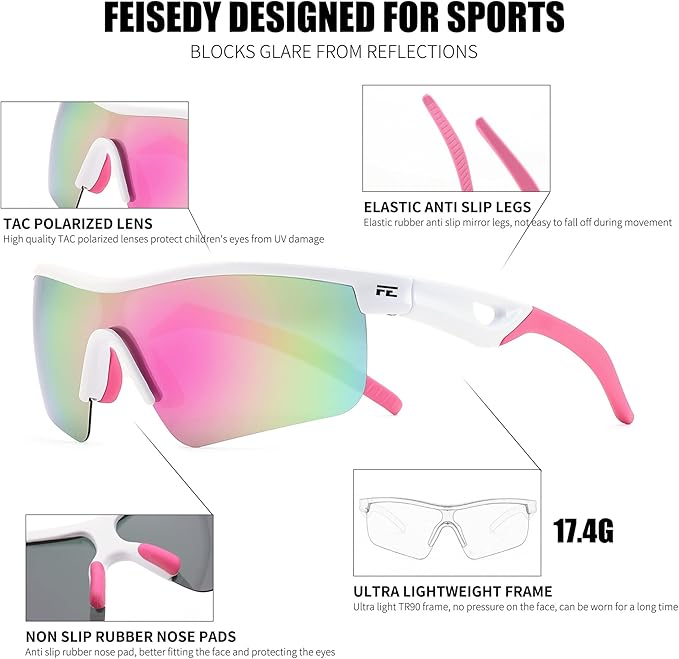 FEISEDY Kids Teens Baseball Polarized Sunglasses Sports TR90 Frame Boys Girls Cycling B2454