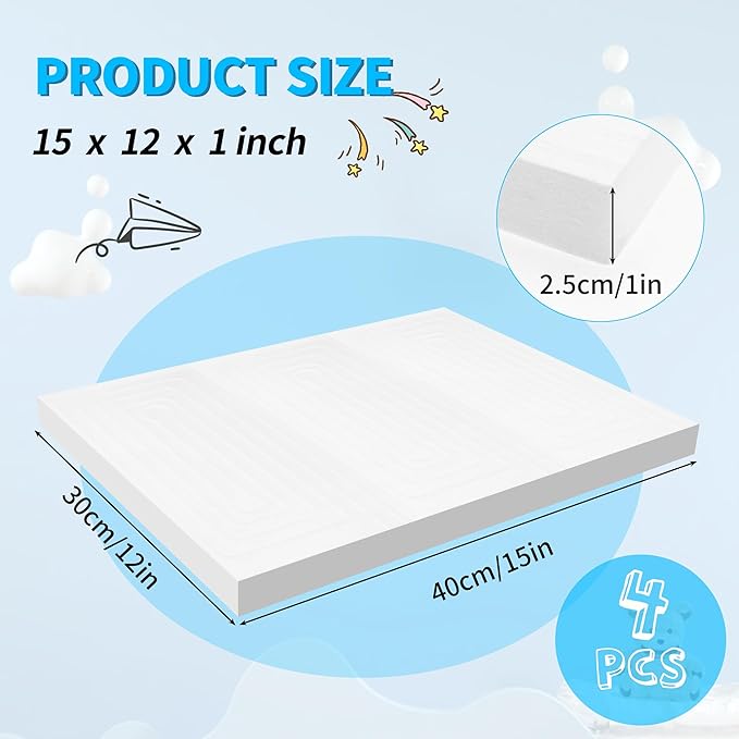LuckyFoam White 4 Pack 15x12x1 inch Foam Sheets 1 Inch Thick Polystyrene - Image 2