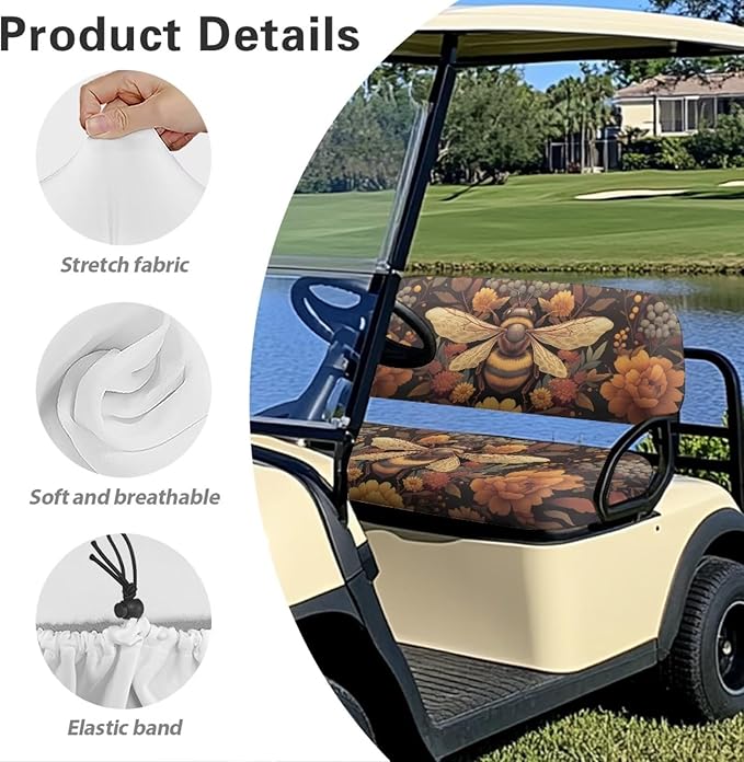 Suobstales Golf Cart Front and Rear Seat Cover Set for EZGO TXT RXV & Club Car DS 2 Passenger, Washable Bench Seat Covers Kit