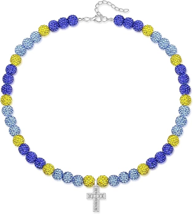 QINJIEJIE Baseball Necklace for Men Glitter Bling Rhinestone Beaded Collection Necklace for Women 16/18in Inspired Sports Jewelry Baseball Chain Cool Gifts for Baseball Players Team Lovers