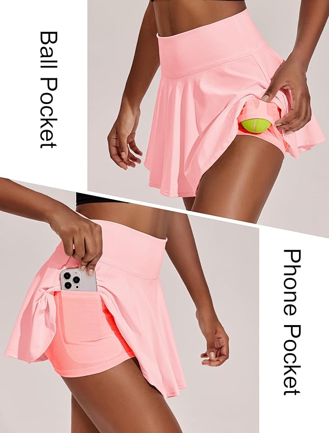 PINSPARK Womens Tennis Skirt Pleated Athletic Skirts with Pockets Shorts High Waisted Golf Skort for Workout Pickleball