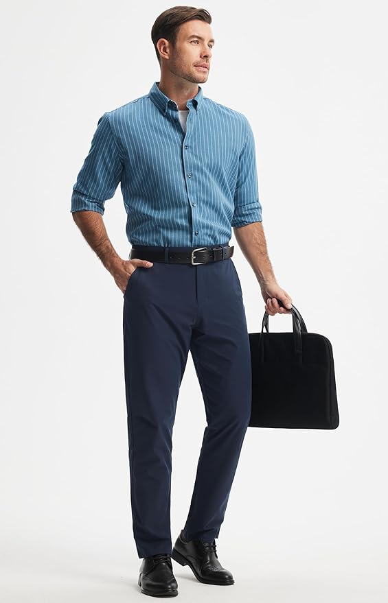 Libin Mens Golf Pants Stretch Work Dress Pants 30"/32"/34" Quick Dry Lightweight Casual Comfy Trousers with Pockets