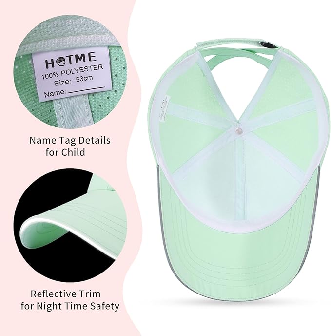 Little Girls Criss Cross Ponytail Hat Toddler Reflective Baseball Cap Kids Quick Dry Summer Sports Hats Age 3-8