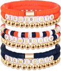NLCAC 9 Pack Game Day Bracelets Stackable Heishi Beaded Stretchy Bracelet Preppy Jewelry Baseball Football Team Bracelets Sports Fan Accessories Gifts